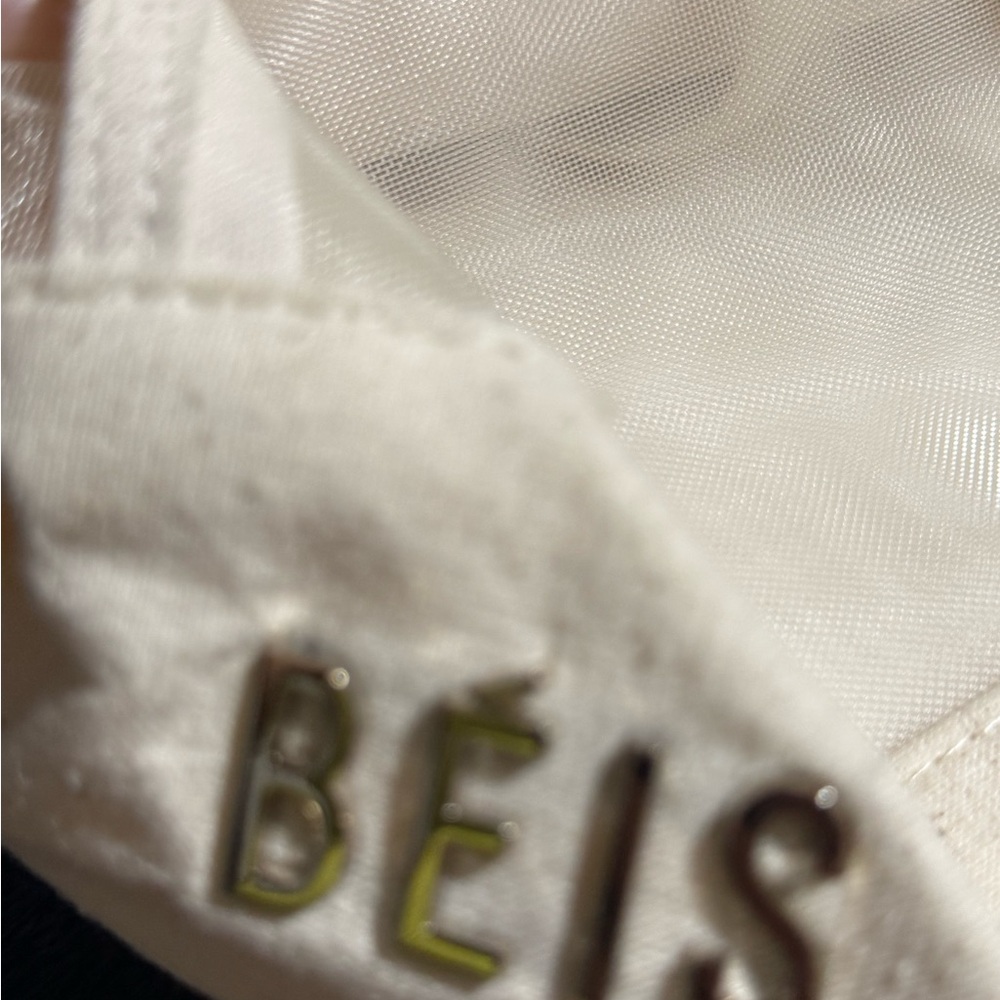 BEIS Mesh Canvas Drawstring Backpack Cream White Adjustable Straps Logo Bag